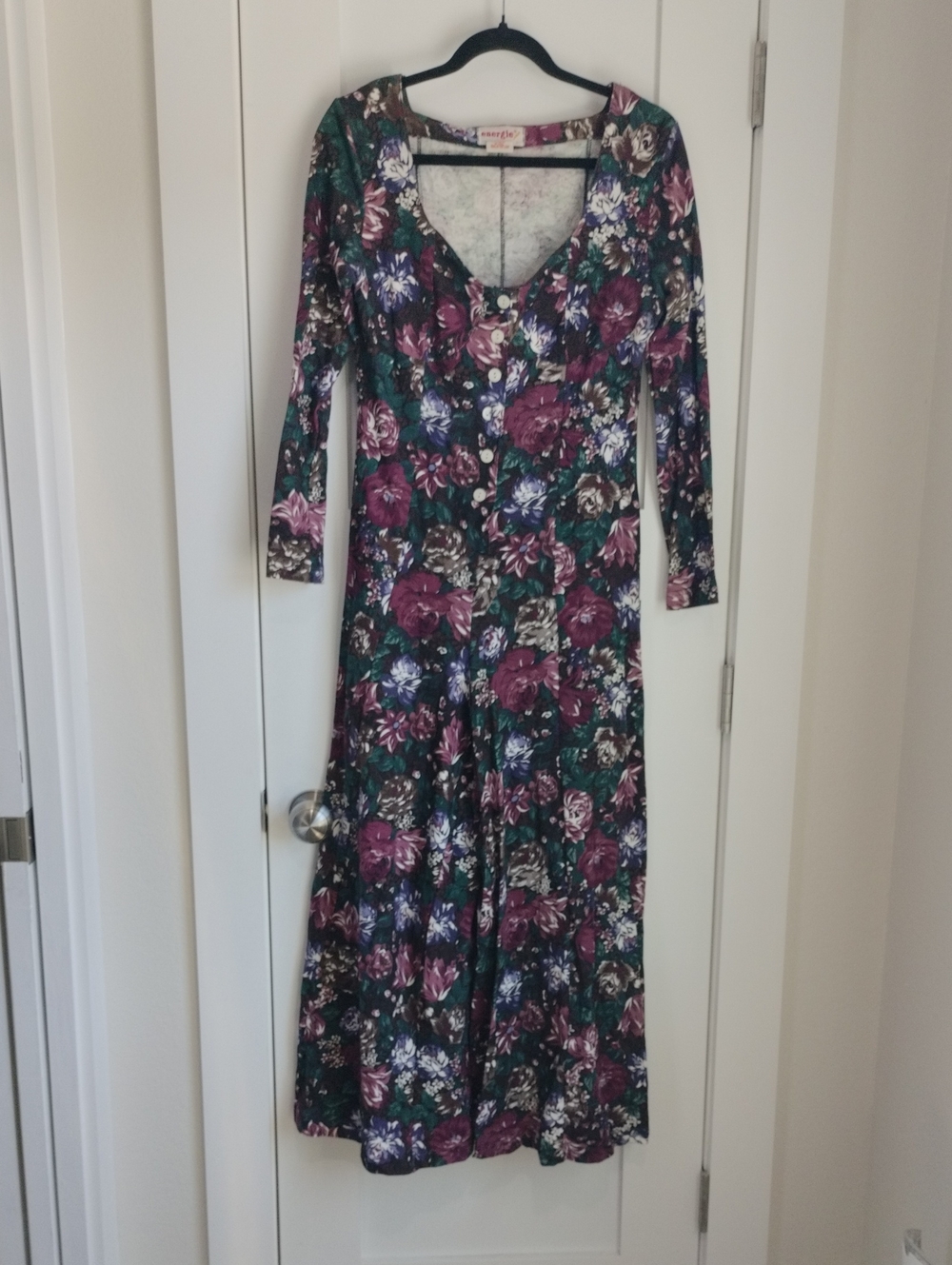 Floral Long Sleeve Wide Leg Jumpsuit in Green and Plum